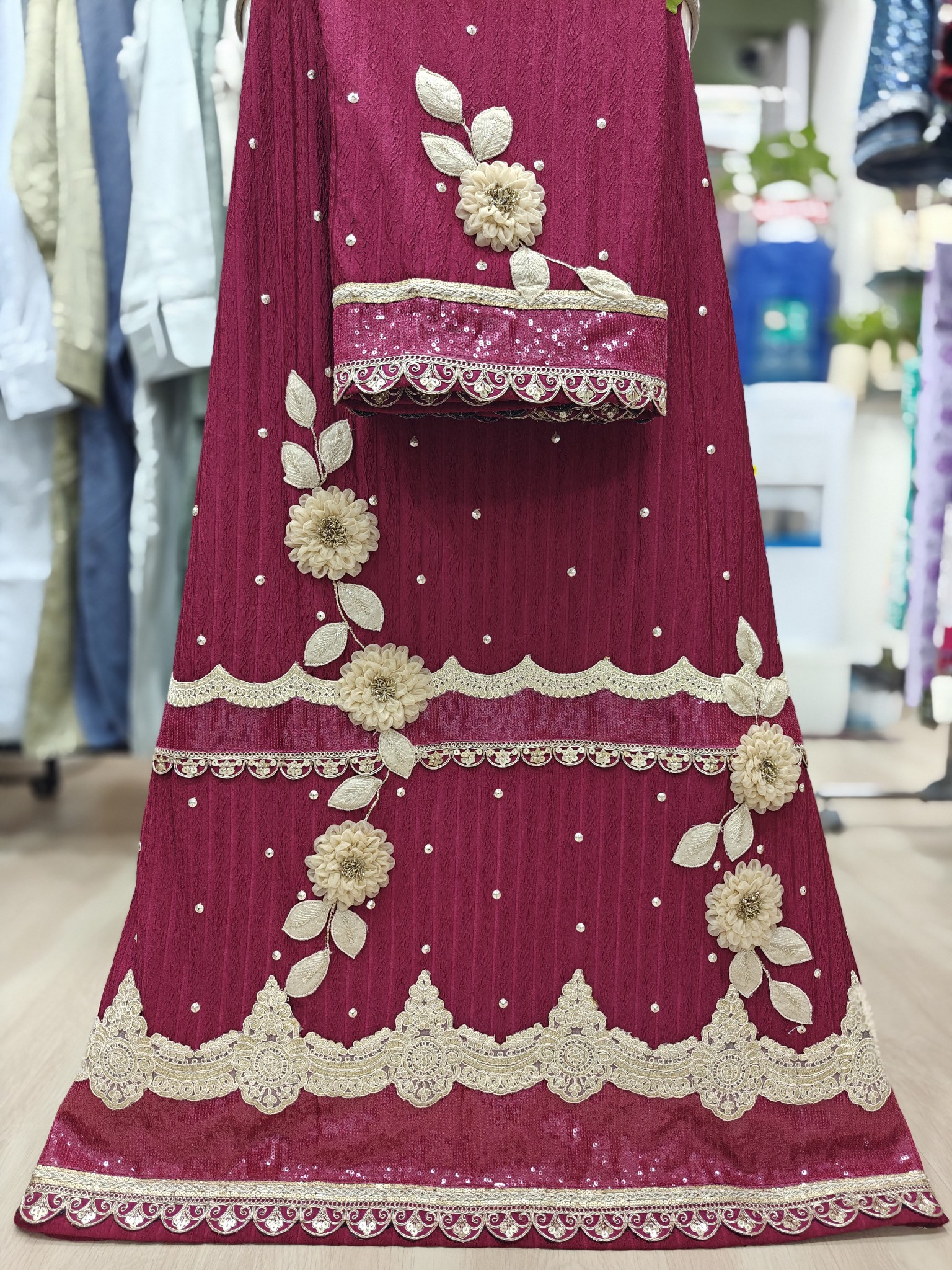 Flower Bunch Work Bridal Rida Raspberry Red Flower Bunch Work Bridal Rida Raspberry Red